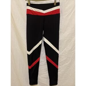 Boom Boom Athletica Tri-Color Blocked Legging, Medium, Red, White, Blue, Mesh